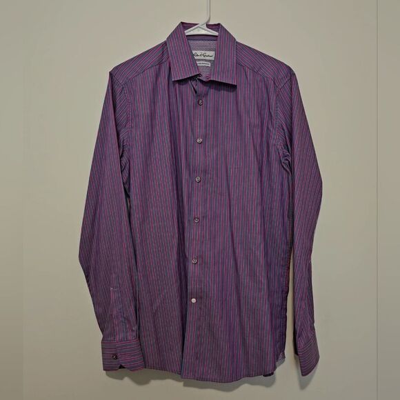 Robert Graham Tailored Fit Pink And Purple Striped Mens Button Down - Picture 1 of 6